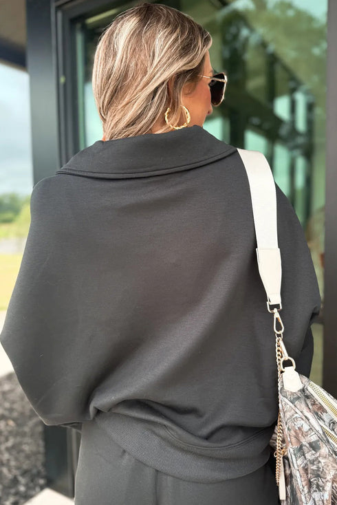 Collared V Neck Wide Leg Sweatshirt Pant Sets