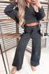 Collared V Neck Wide Leg Sweatshirt Pant Sets