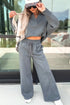 Collared V Neck Wide Leg Sweatshirt Pant Sets