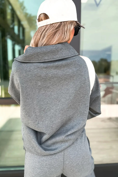 Collared V Neck Wide Leg Sweatshirt Pant Sets
