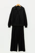 Collared V Neck Wide Leg Sweatshirt Pant Sets