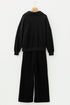 Collared V Neck Wide Leg Sweatshirt Pant Sets