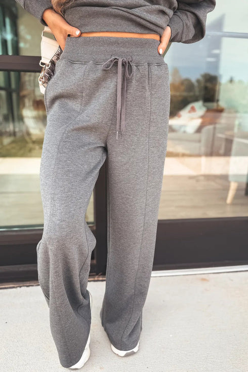 Collared V Neck Wide Leg Sweatshirt Pant Sets