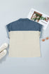 Collared Western Denim Patchwork Half Button Short Sleeve Shirt