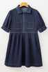 Collared Zip Front Puff Sleeve Denim Mini Dress