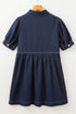 Collared Zip Front Puff Sleeve Denim Mini Dress