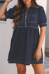 Collared Zip Front Puff Sleeve Denim Mini Dress