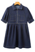 Collared Zip Front Puff Sleeve Denim Mini Dress