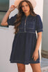 Collared Zip Front Puff Sleeve Denim Mini Dress