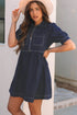 Collared Zip Front Puff Sleeve Denim Mini Dress