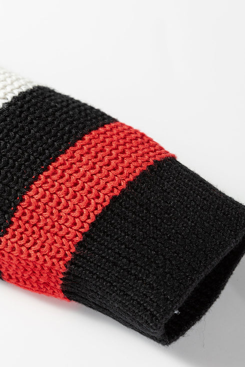 Collegiate Stripe Trim Ribbed V Neck Sweater
