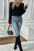 Collegiate Stripe Trim Ribbed V Neck Sweater