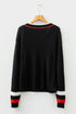 Collegiate Stripe Trim Ribbed V Neck Sweater