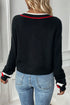 Collegiate Stripe Trim Ribbed V Neck Sweater