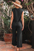 Color Black Sequined Star Textured Cap Sleeve Tee And Cropped Wide Leg Pants Set