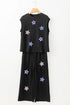 Color Black Sequined Star Textured Cap Sleeve Tee And Cropped Wide Leg Pants Set