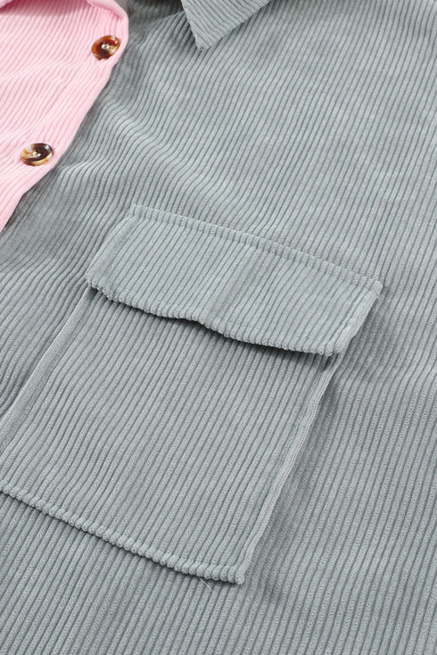 Color Block Button Shirt With Pocket