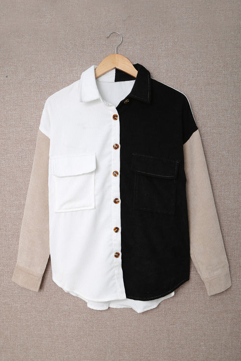 Color Block Button Shirt With Pocket