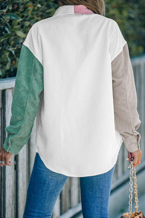 Color Block Button Shirt With Pocket