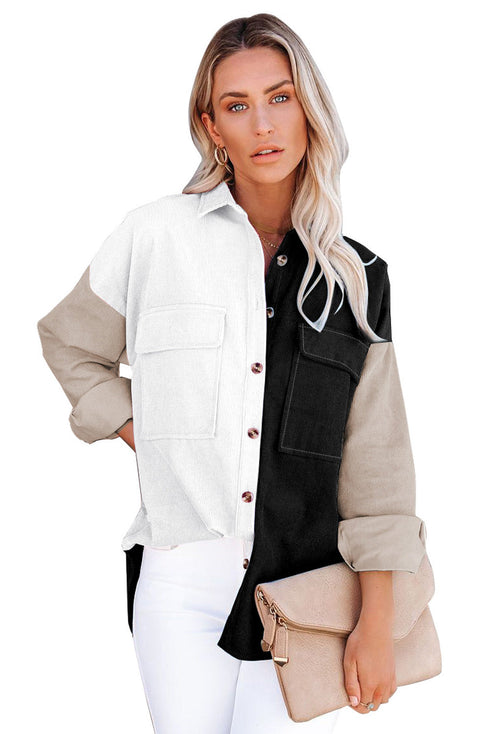Color Block Button Shirt With Pocket