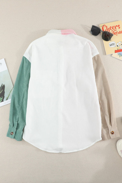 Color Block Button Shirt With Pocket