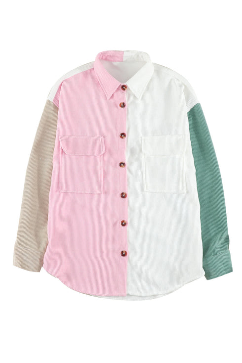 Color Block Button Shirt With Pocket