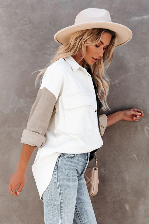 Color Block Button Shirt With Pocket