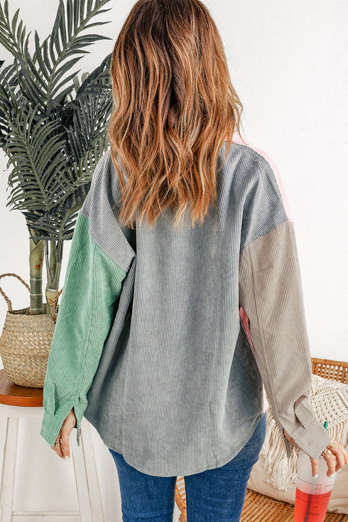 Color Block Button Shirt With Pocket