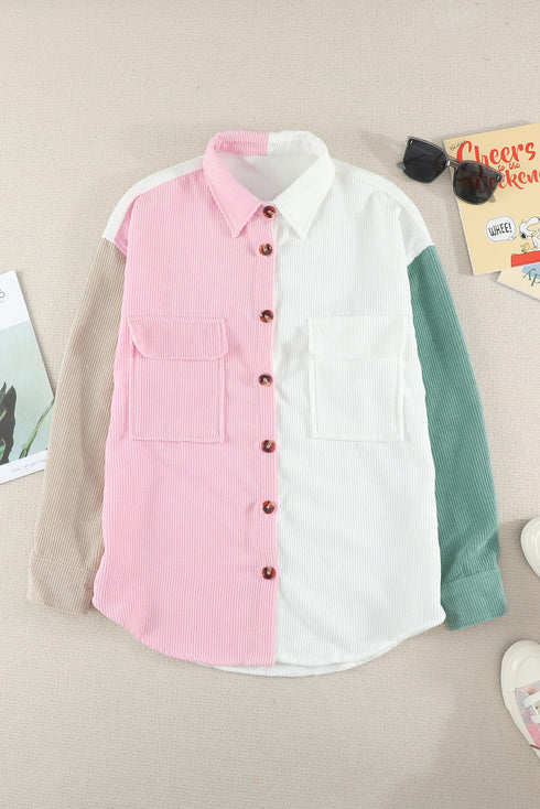 Color Block Button Shirt With Pocket