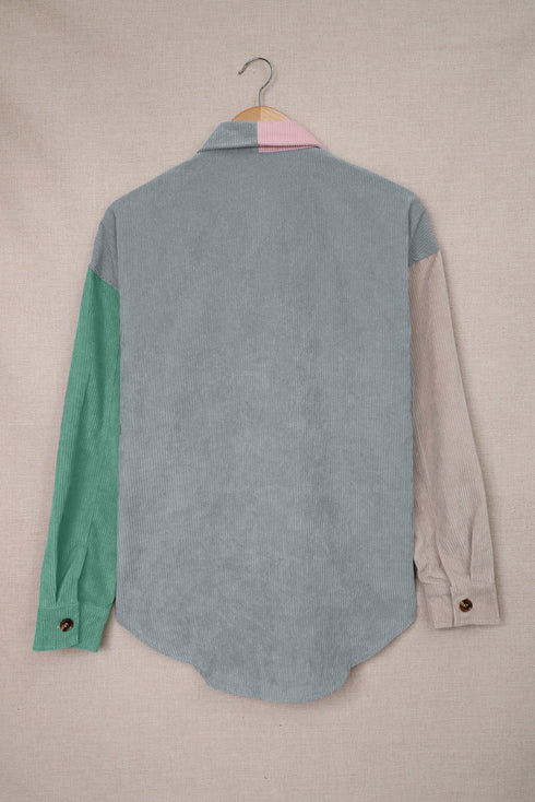 Color Block Button Shirt With Pocket