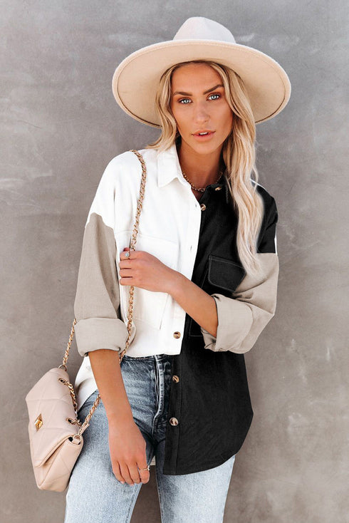 Color Block Button Shirt With Pocket