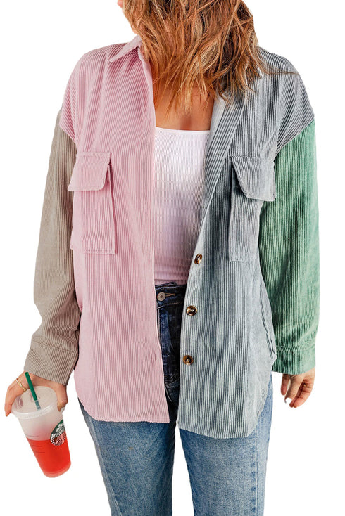 Color Block Button Shirt With Pocket