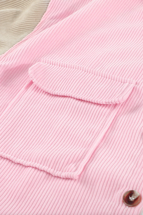 Color Block Button Shirt With Pocket