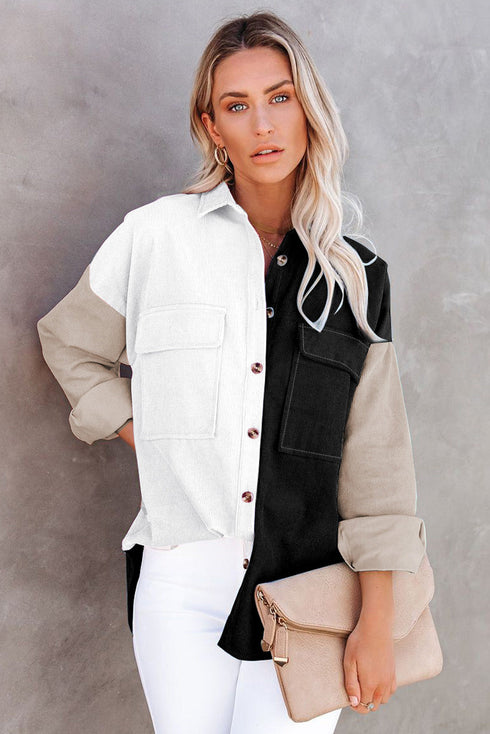 Color Block Button Shirt With Pocket