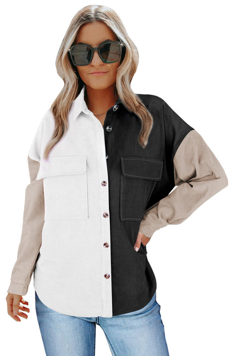 Color Block Button Shirt With Pocket