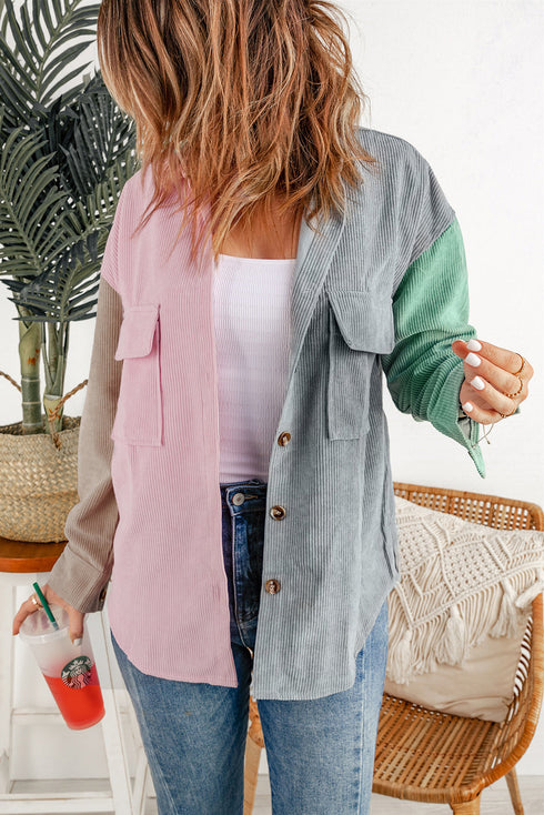 Color Block Button Shirt With Pocket