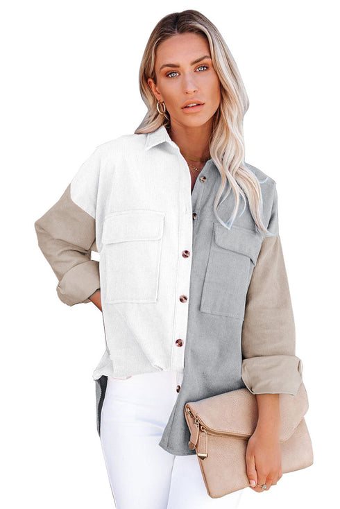 Color Block Button Shirt With Pocket