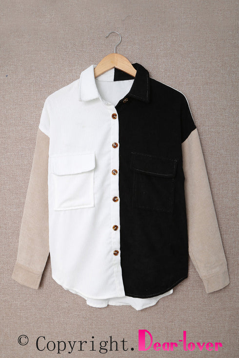 Color Block Button Shirt With Pocket
