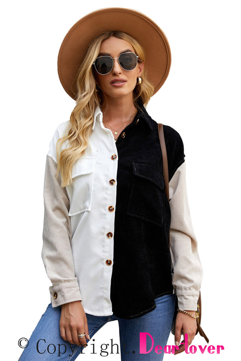 Color Block Button Shirt With Pocket