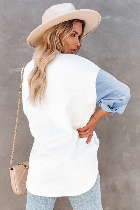 Color Block Button Shirt With Pocket