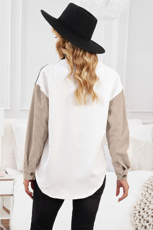 Color Block Button Shirt With Pocket