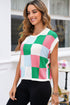 Color Block Cap Sleeve Sweater Tops