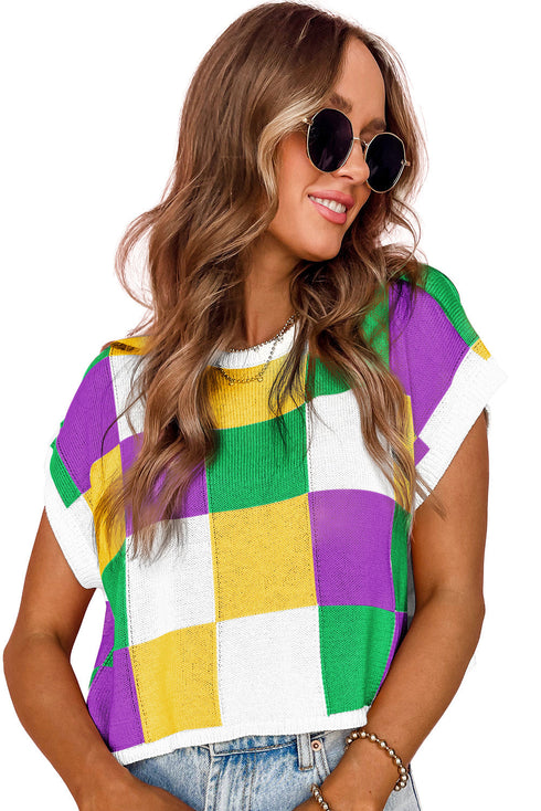 Color Block Cap Sleeve Sweater Tops