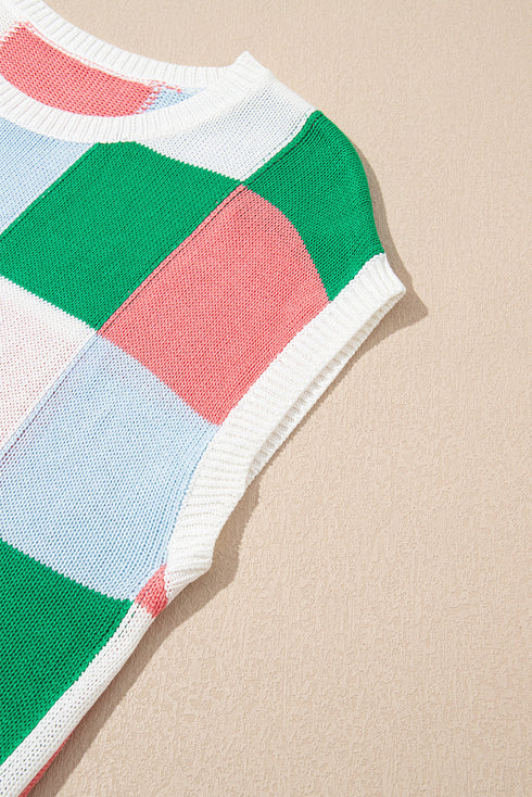 Color Block Cap Sleeve Sweater Tops