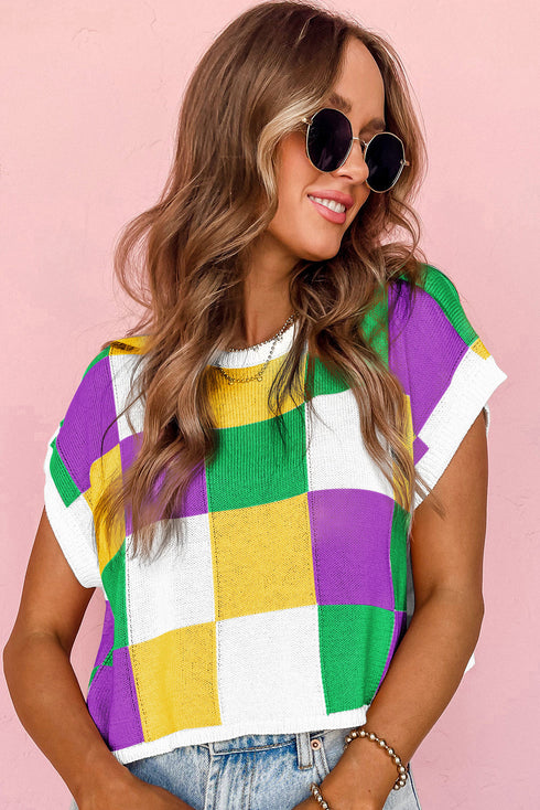 Color Block Cap Sleeve Sweater Tops
