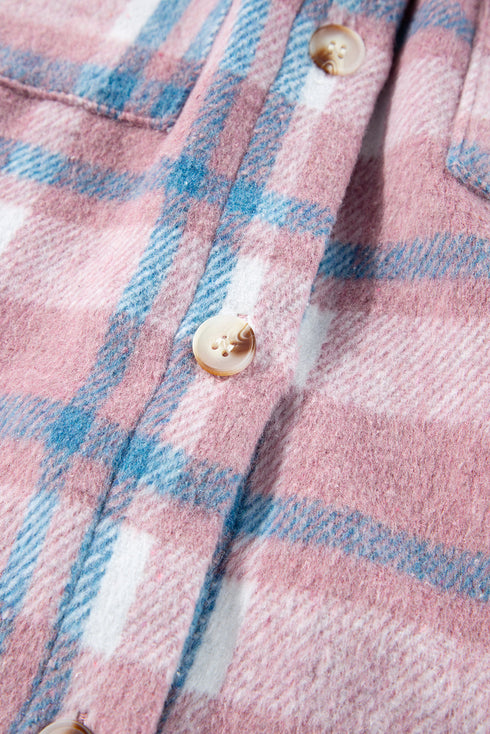 Color Block Collared Flap Pocket Relaxed Plaid Shacket