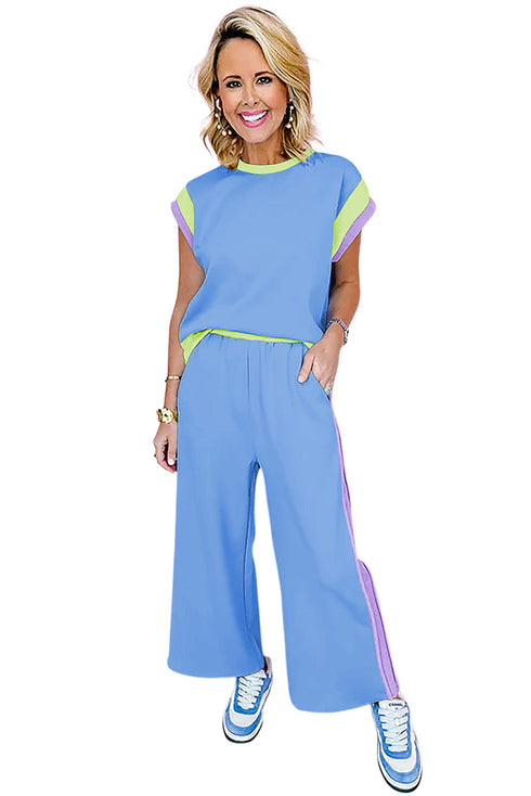 Color Block Detail Casual Two-piece Set