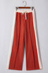 Color Block Drawstring High Waist Wide Leg Pants