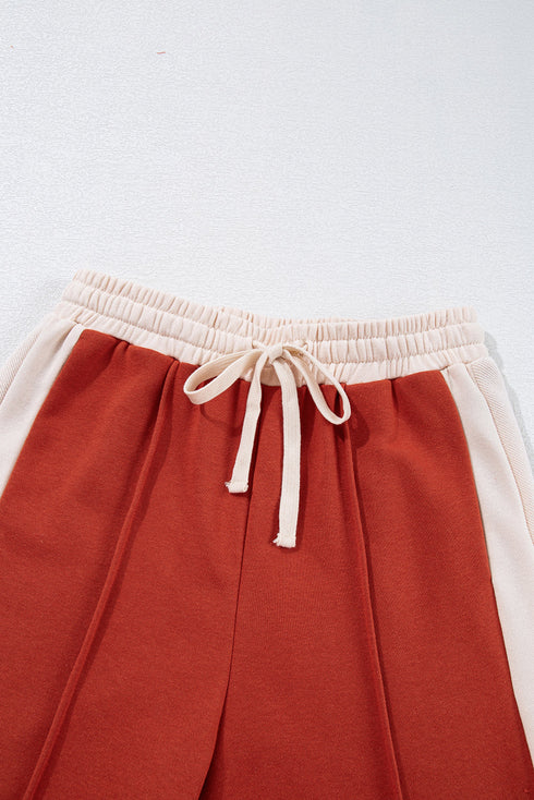 Color Block Drawstring High Waist Wide Leg Pants