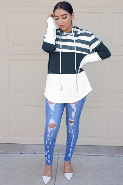 Color Block Drawstring Hoodie